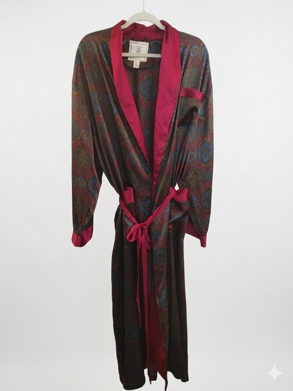 Vintage Number 1 London 100% Silk Robe S/M Paisley Medallion Maxi Burgundy